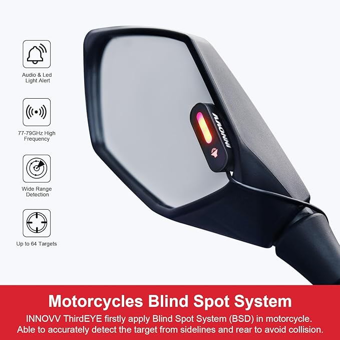 INNOVV ThirdEYE Motorcycle Blind Spot System with Voice and Indicators Alert, Waterproof Moto Assistant System, Detect Hazard