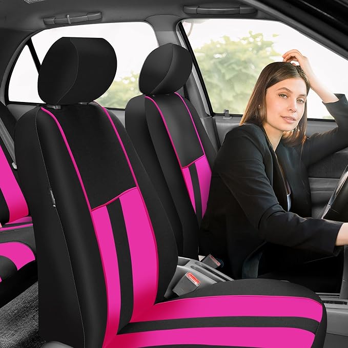 FH Group Car Seat Cover Full Set Striking Striped Car Seat Covers with Front Seat Covers and Rear Split Bench, Universal Fit 