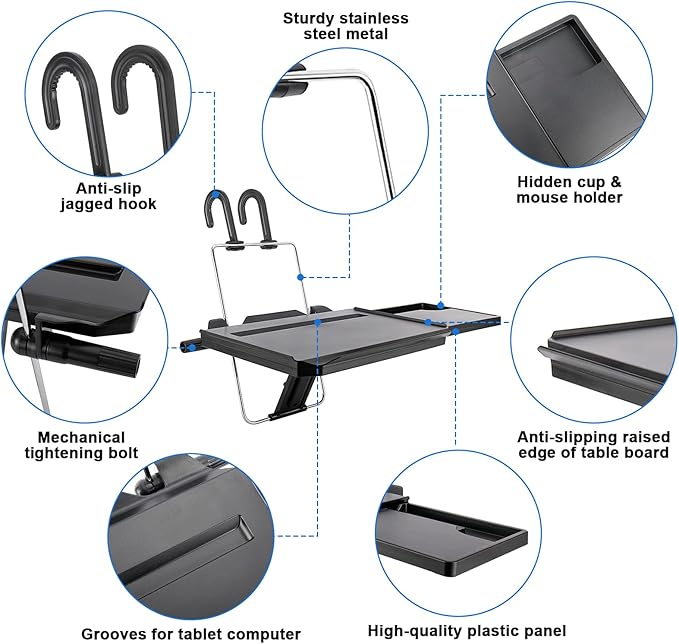 Toolly Car Steering Wheel Seat Tray for Writing Laptop Dining Food Drink Work