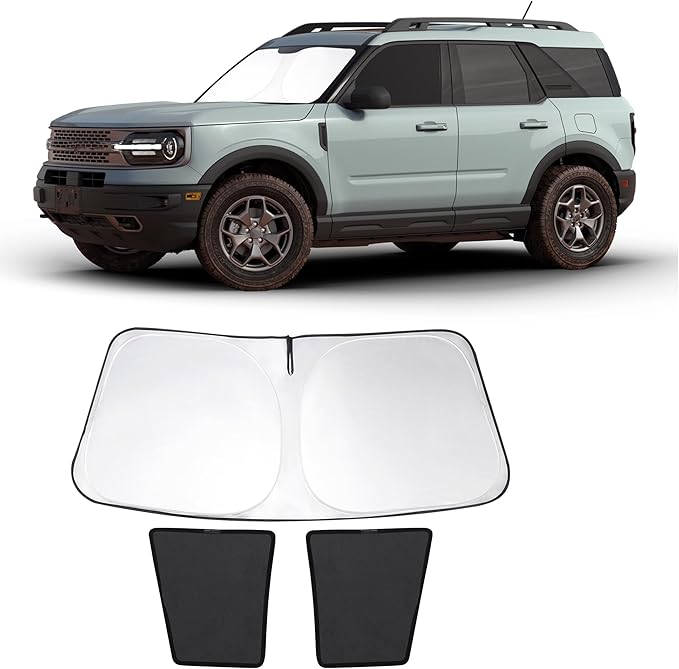3PCS Car Window Shades Front Windshield Sun Shade Foldable Window Shade Custom Fit for Fo-rd Bronco Sport 2021-2024 Accessories Car Shades for Front Windows Anti-UV Rays Block Heat