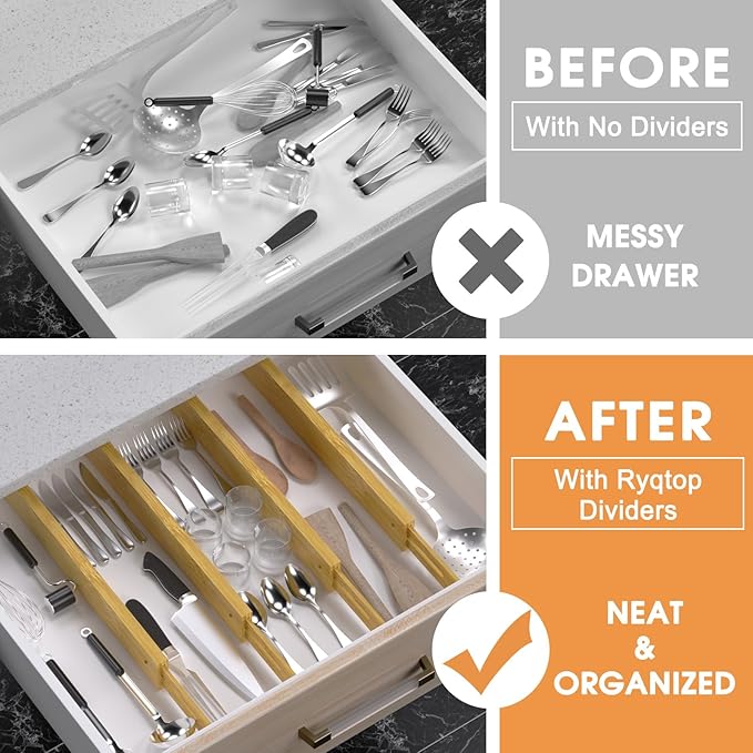 Bamboo Drawer Dividers,17-22" Adjustable Kitchen Drawer Organizer for Clothes,4 Pack Expandable Drawer Organization Separator