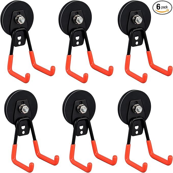 ULIBERMAGNET Heavy Duty Magnetic Garage Hooks,6 Pack Strong Large Magnet Hooks for Power Drill,Garden Tools,Hose,Pegboard,Gar