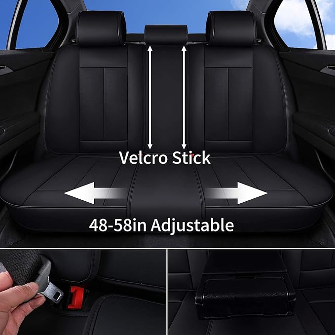Coverado Seat Covers Full Set, Black Seat Covers for Cars 5 Seats, Car Seat Protector, Waterproof Nappa Leather Car Seat Cush