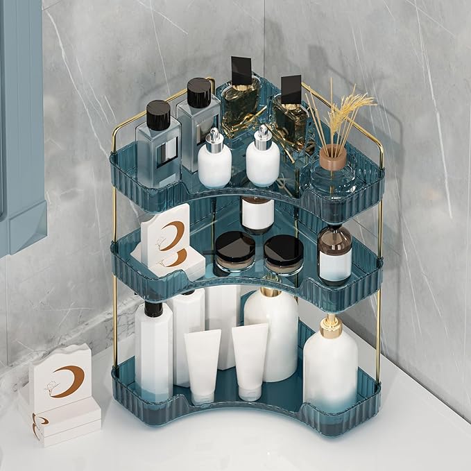 Corner Bathroom Counter Organizer Bathroom Countertop Shelf Makeup Organizer for Vanity Perfume Tray for Corner Storage (3 Ti