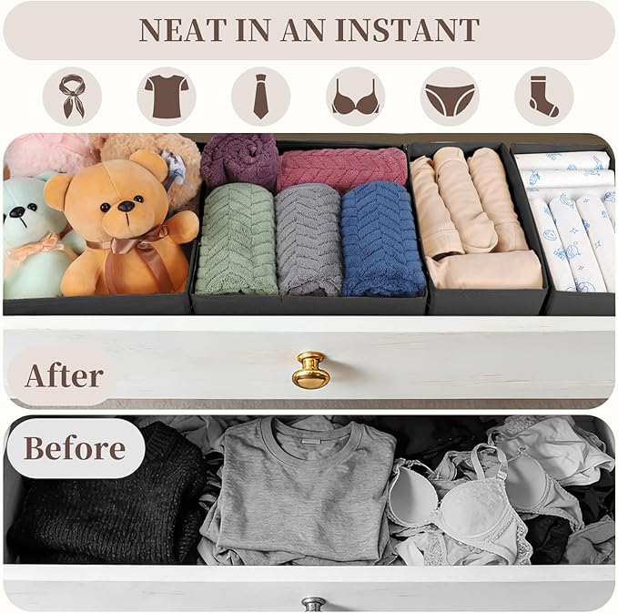 Drawer Organizer Clothes, 16 Pack Dresser Organizer Bins, Foldable Closet Organizers and Storage Fabric Dresser Bins, Shallow