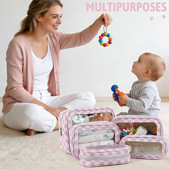 YOPCDJ 5PCS Diaper Bag Organizer Pouch Set,TSA Approved Toiletry Bag, Waterproof TPU Makeup Bag Set, Travel Organizer Bags fo
