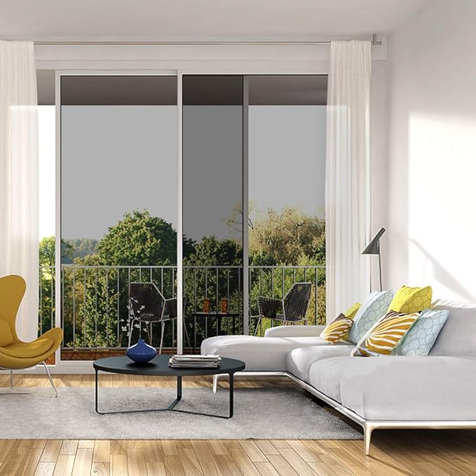 WPCTEV One Way Window Film Daytime Privacy Static Cling Self Adhesive House Film Glass Window Tint Heat Control Mirror Film Black & Silver 6 Mil 17.5 Inch x 16.4 Feet