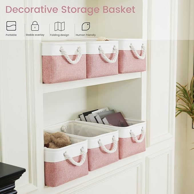 Storage Baskets for Shelves 13.8x9.8x6.7 Inch, Foldable Fabric Storage Bins with Handles, Small Storage Baskets for Organizin