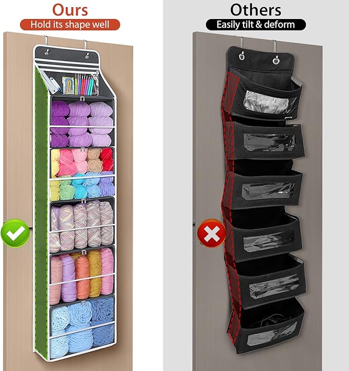 Univivi Hanging Yarn Storage Organizer with 6 Zipper Closure Compartments, Large Capacity Knitting Organizer Storage, Over Th