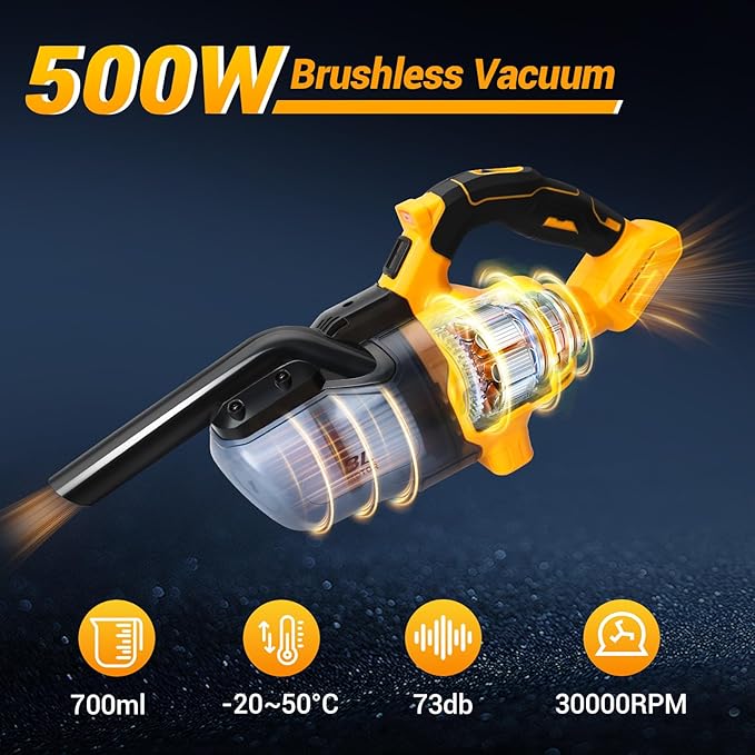Cordless Vacuum Compatible with DeWalt 20V Battery, 5 in 1 Brushless Vacuum Cleaner with 50KPA 500W Powerful Motor, 50 CFM Po