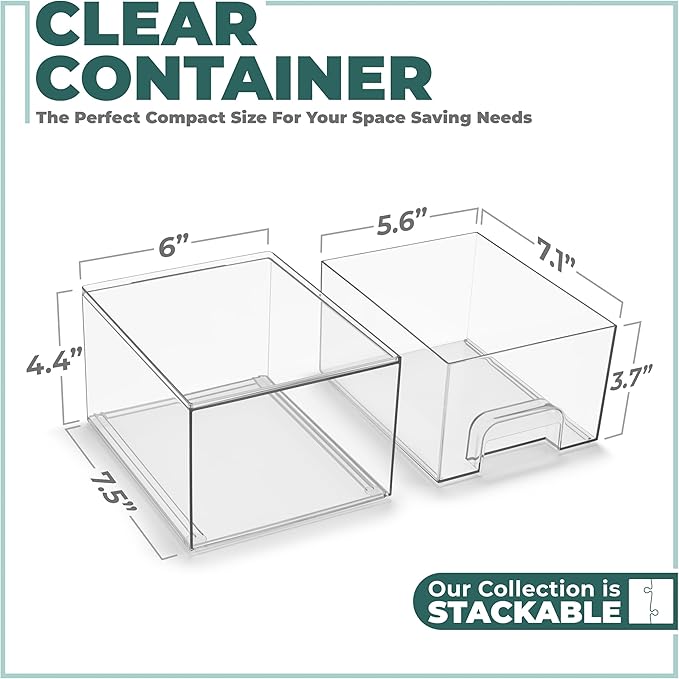 Sorbus Acrylic Storage Containers - 4 Pack, Stackable Storage Bins Set for Bathroom Organization - Clear Acrylic Drawer Organ