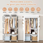 Portable Closet for Hanging Clothes, Portable Wardrobe Closet with Cover, 4 Storage Shelves, 2 Hanging Rods and 8 Side Pocket