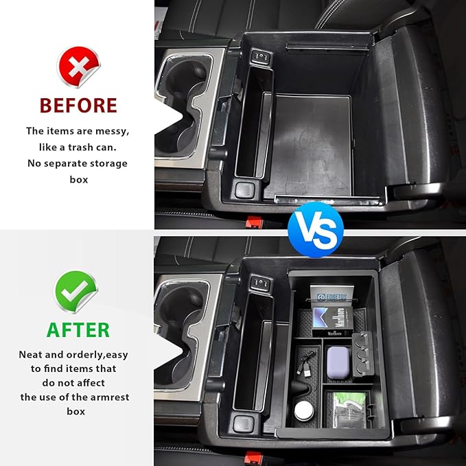 EDBETOS Center Console Organizer Tray Compatible with GMC Sierra 1500 Accessories/Silverado 1500 2014-2018 / Silverado 2500/3500 HD 15-19 /Suburban/Tahoe/Yukon 15-20 Armrest Storage Box (Black Trim)