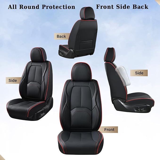 Coverado Seat Covers, Car Seat Covers Front Seats, Nappa Leather Seat Covers for Cars, Waterproof Car Seat Protector with Lum