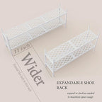 Shoe Rack, Expandable Shoes Organizer Metal Shelf Stand, 2 Tier Stackable Long Shoe Storage Holder For Closet, Floor, Entrywa