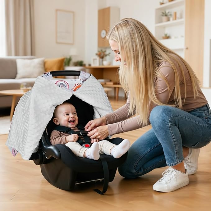 Rquite Car Seat Cover Baby, Carseat Covers Baby Girl, Winter Infant Car Seat Cover, Warm Minky Car Seat Canopy, Baby Carrier 