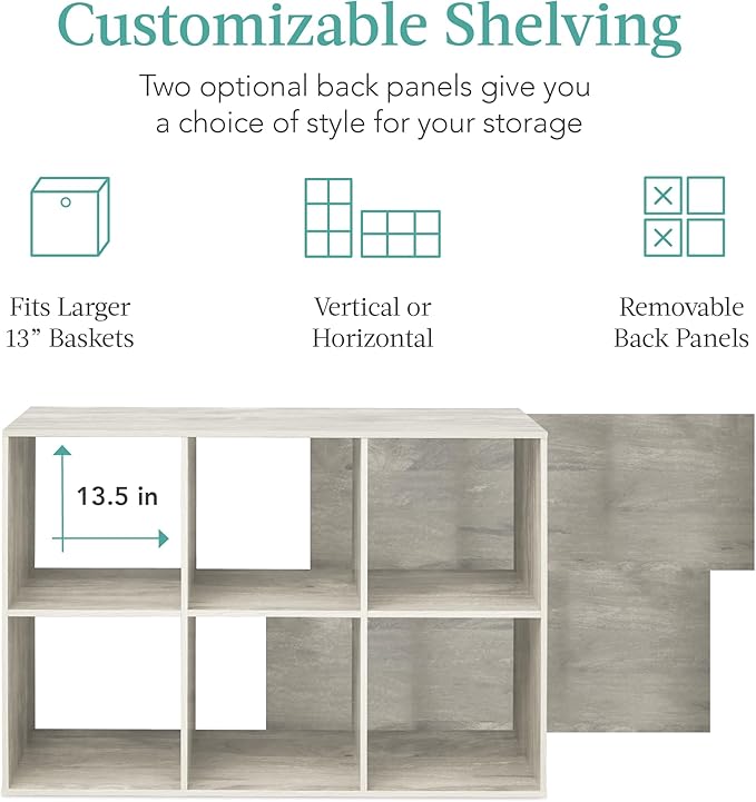 Best Choice Products 6-Cube Storage Organizer, 13.5in Shelf Opening, Bookcase, Display Shelf, Customizable w/ 3 Removable Bac