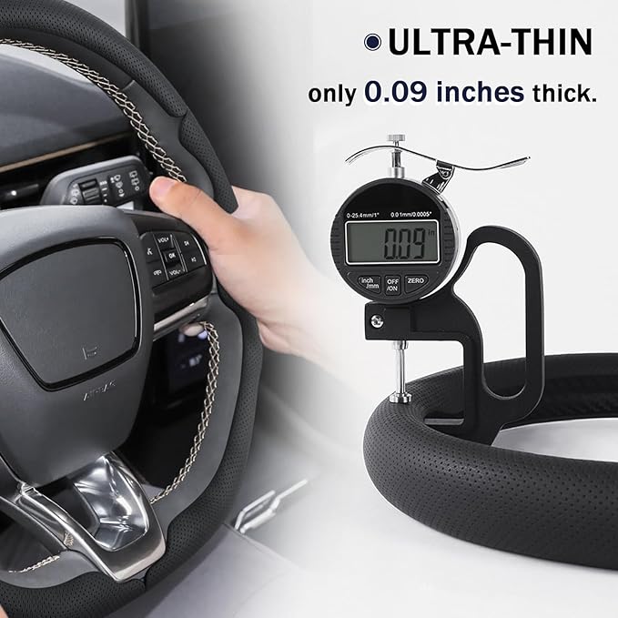 3-Piece Leather Steering Wheel Cover for Ford Mustang Mach-E 2021-2026, Custom Fit Clip-On Quick Installation Ultra-Thin Form-Fitting Interior Car Accessories for Men Women(Black Hole)