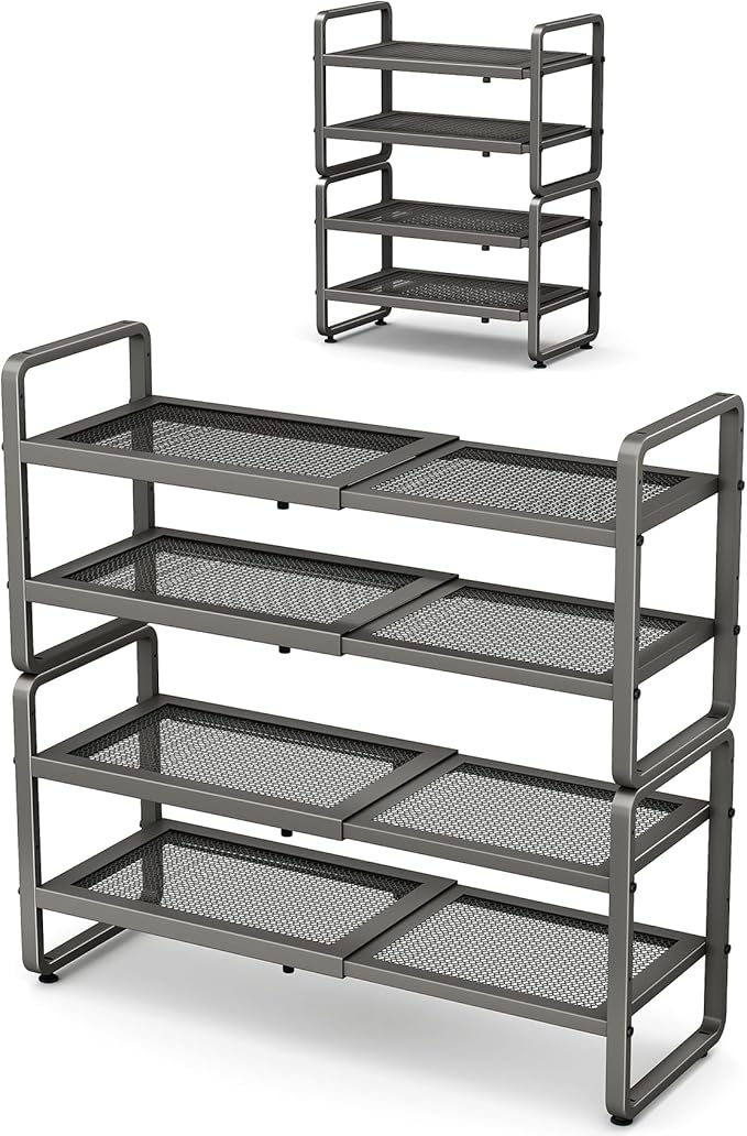 SNTD Shoe Rack - Expandable Shoe Organizer for Closet, Adjustable Metal Shoe Shelf Storage, Stackable Long Shoe Stand Holder 
