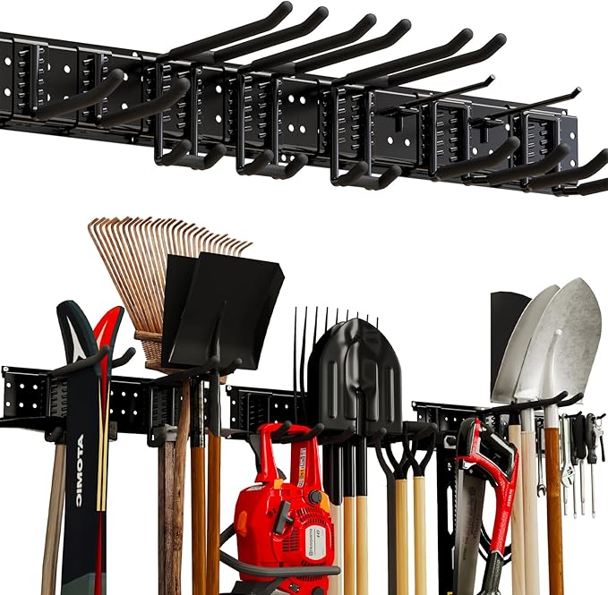 NattyDot Garage Tool Organizer Wall Mount 49.5inch with 9 Hooks Ski Rack for Garden Shovel Holder Garage Wall Organizer Wall 