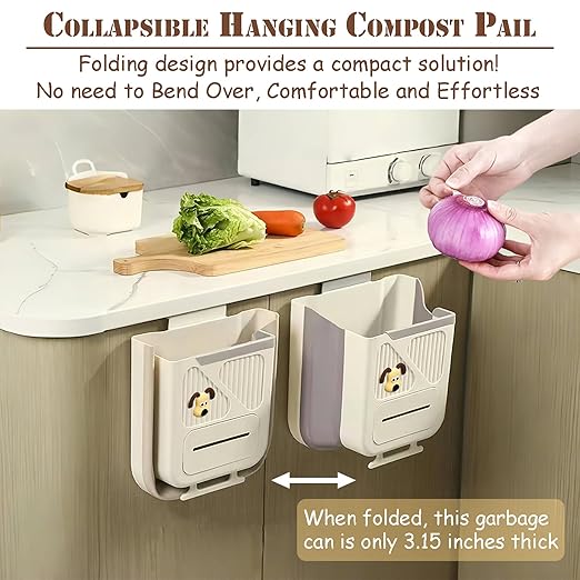 Hanging Trash Can for Kitchen Cabinet Door, 2.64 Gallon Hanging Trash Can with Space-Saving Design, Collapsible Waste Bin for Kitchen,Cabinet Door, Bathroom, RV, Car & Camping (Grey, 10L)