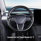 Steering Wheel Cover for 2017-2023 Tesla Model 3 2020-2024 Tesla Model Y, Carbon Fiber Steering Wheel Cover for Tesla Model 3/Y Accessories, Matte Black