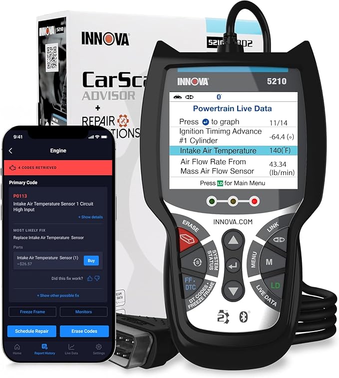 Innova 5210 OBD2 Scanner & Engine Code Reader, Battery Tester, Live Data, Oil Reset, Car Diagnostic Tool for Most Vehicles,