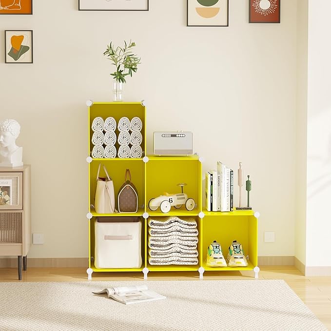 AWTATOS Cube Storage Organizer, 6 Cube Closet Organizers and Storage, DIY Stackable Bookshelf Plastic Clothes Organizer Shelv
