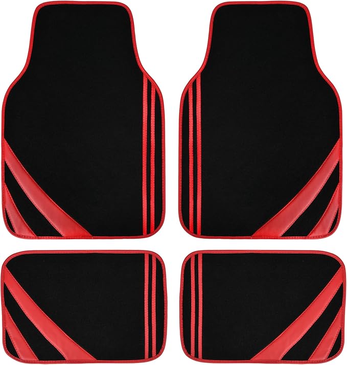 CAR PASS Red Edge Leather Car Floor Mats, Universal Waterproof Car Mats with Double Stitch Line and Anti-Slip Backing Design,