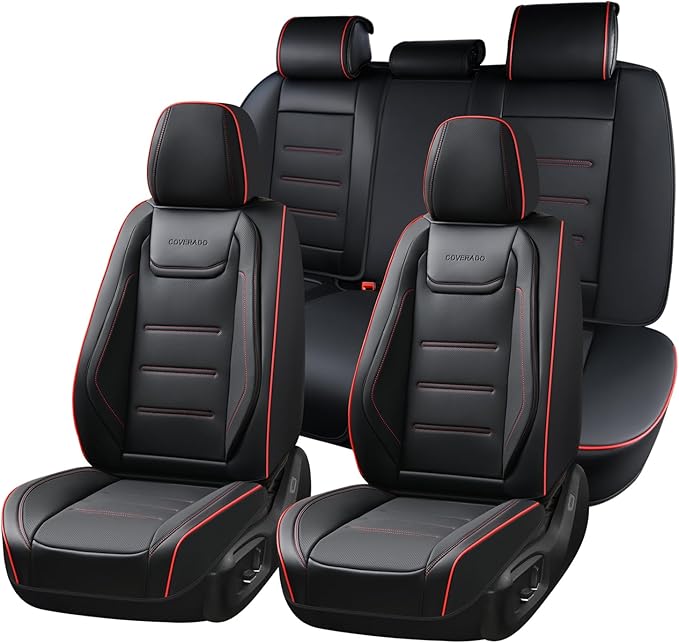 Coverado Car Seat Covers Full Set, Seat Covers for Cars, Car Seat Protector Waterproof, Leather Cushion, Universal Car Interi