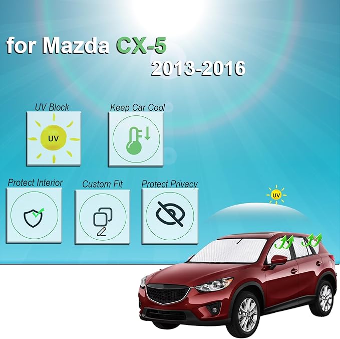 KMF 8pcs Thicken Full Sun Shades for Mazda CX-5 Accessories 2013-2016,Windshield Sunshade Privacy Car Window Covers for Side Rear, UV Block and Blackout for Car Camping Outdoor