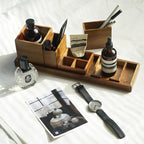 Wood Vanity Tray, 6-Piece Small Bathroom Counter Organizer Wooden Decorative Trays Rectangular Perfume Jewelry Makeup Cosmeti