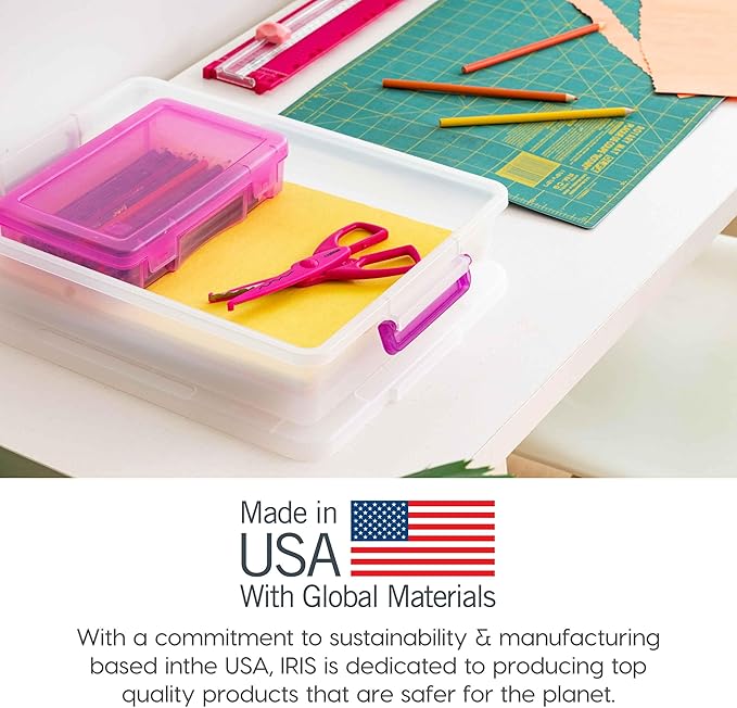 IRIS USA 6 Qt. Plastic Craft Storage Container Bins with Lids, 6 Pack, Small Art & Office Supply Organizer Tote, Sensory Bins