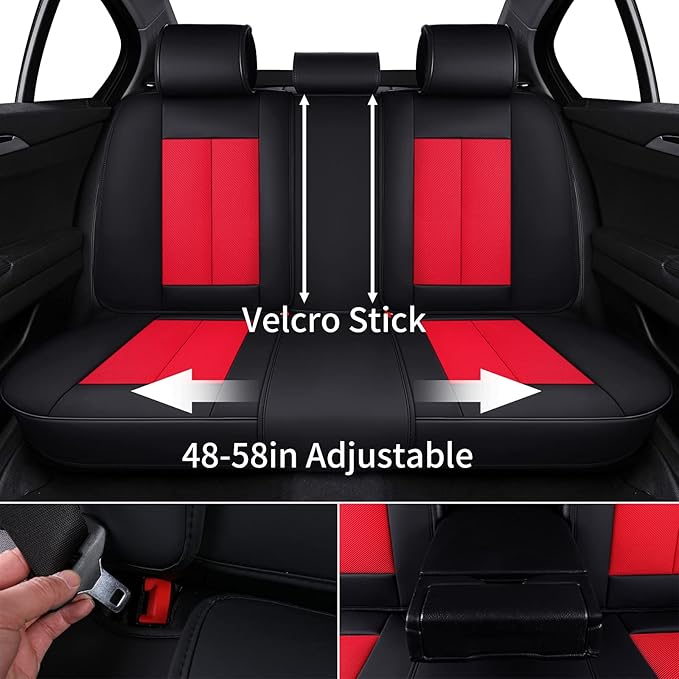 Coverado Seat Covers Full Set, Breathable Fabric&Leather Car Seat Cover, 5 Seats Universal Car Seat Protectors, Seat Cover Wa