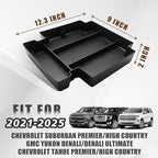 Muslogy for 2021-2024 2025 2026 Sliding Console Yukon Tahoe Suburban Center Organizer Armrest Storage Tray Compatible with GMC Yukon Chevy Tahoe Suburban Fit for Power Sliding Console (Black)