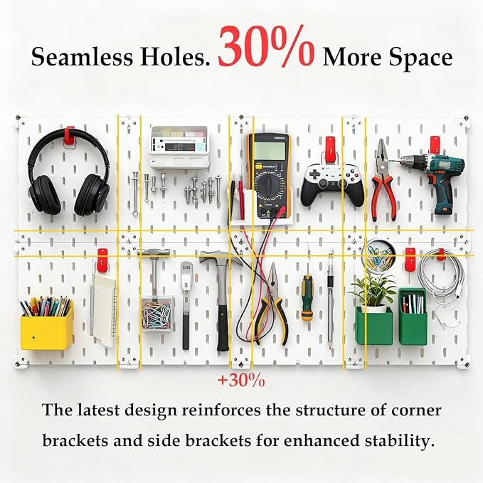 Kulle Peg Board,8 Pack Pegboard Wall Organizer,Plastic Pegboard Panels,Easy Install Heavy Duty Peg Board for Walls Home, Gara