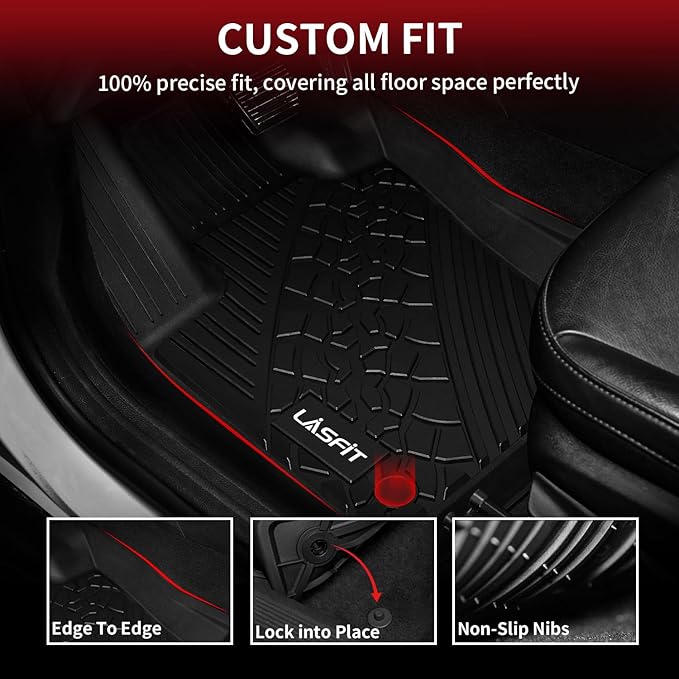 LASFIT Floor Mats for Jeep Compass 2017-2025 2026 All Weather TPE Custom Fit Car Mats Floor Liners 1st & 2nd Row, Black