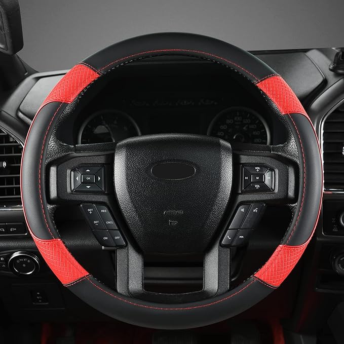 GIANT PANDA Steering Wheel Cover for Ford F150 F250 F350 Expedition - Black+Red