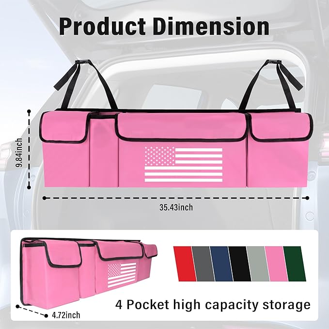 Turcee Car Trunk Organizer,Large Capacity Car Storage Organizer with US Flag Design,Hanging Foldable Car Organizers and Storag