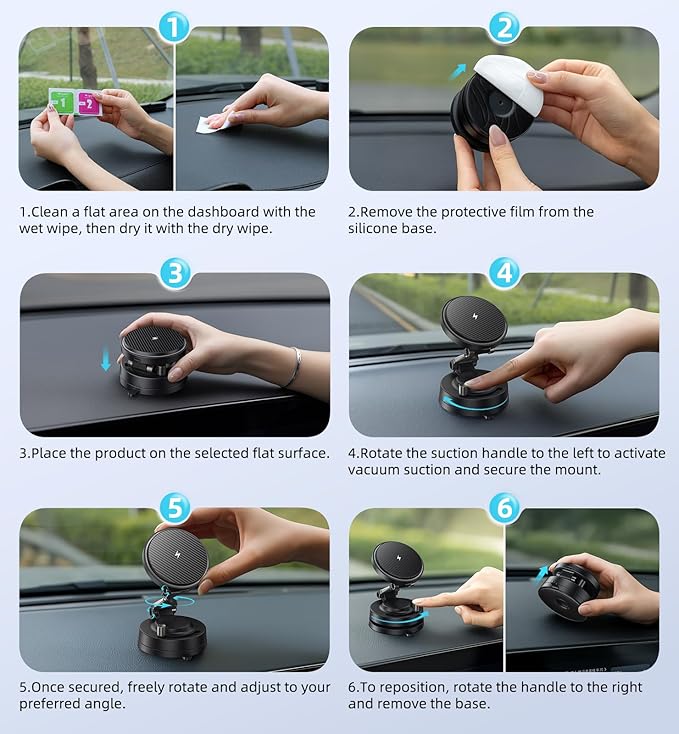 for MagSafe Car Mount Charger, 15W Fast Wireless Charging Magnetic Car Phone Holder, 360°Rotatable & Foldable Metal Stand, Strong N52 Magnet for iPhone 17–12 Series & Mag Safe Case