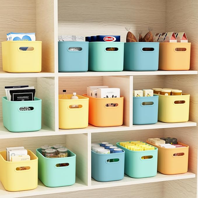 ORGIDOL 12 Pack Colorful Plastic Storage Bins, Storage Container for Organizing, Colored Storage Boxes with Handle for Shelve