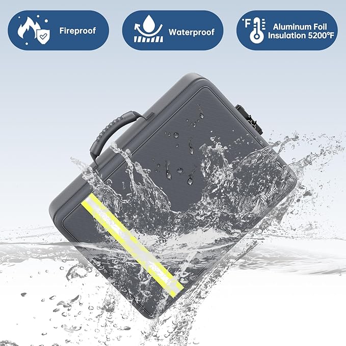 Fireproof Document Bag, Insulated Large Document Box with Lock, Important Document Organizer with Waterproof Zipper, Portable