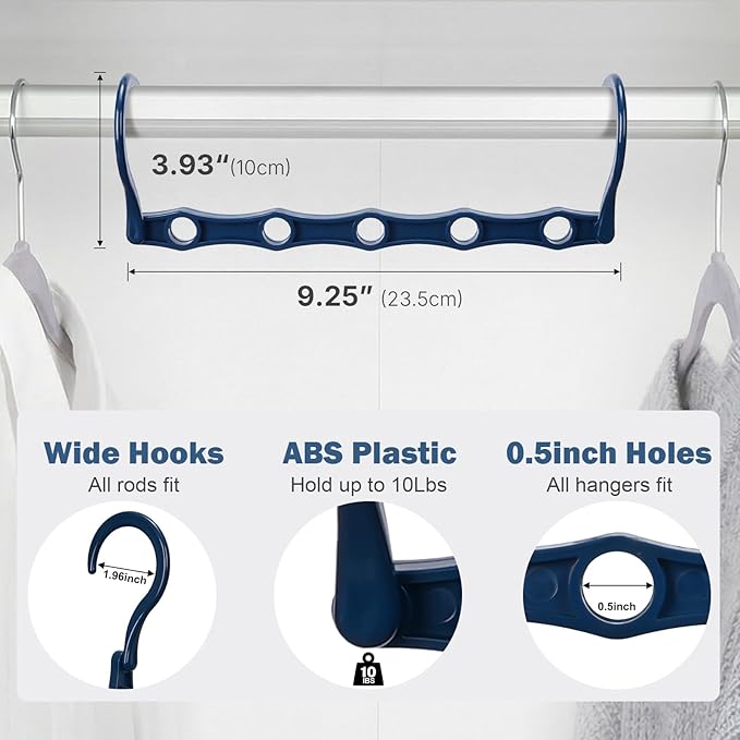 HOUSE DAY 10 Pack Closet Organizers and Storage with 5 Holes for Cascading, Multipurpose, Space Saving Hanger Organizer, Clos