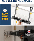 Lorbro Broom Holder Door Mount, Over the Door Broom and Mop Holder with 2 Over Door Hooks, Wood Broom Hanger, Tool Rack Organ