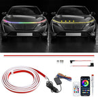 JMTBNO 94 Inch Car Hood Lights Strip, Universal Multicolor Exterior Dynamic Car LED Hood Light with Fuse Flexible & Waterproof Daytime Running Light Strip for Cars SUVs Trucks Pickup