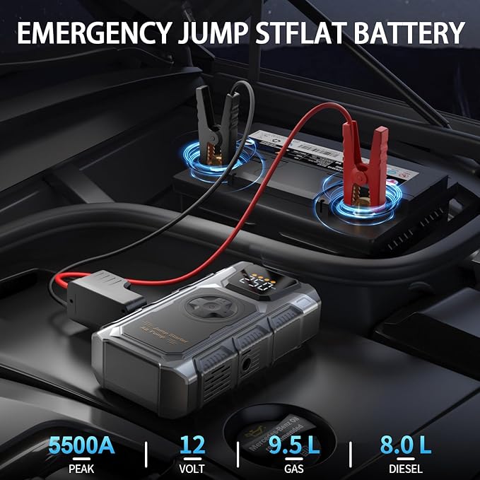 5500A Jump Starter with Air Compressor 150PSI Portable Car Battery Charger Combo Tire Inflator for up to 9.5L Gas/8.0L