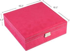 Two-Layer Jewelry Box Organizer Display Storage case with Lock (Rose)
