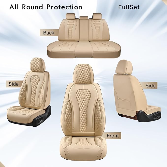 Coverado Automotive Seat Covers, Car Seat Covers Full Set, Beige Car Seat Cover, Car Seat Cushion Waterproof, Front Seats Bac