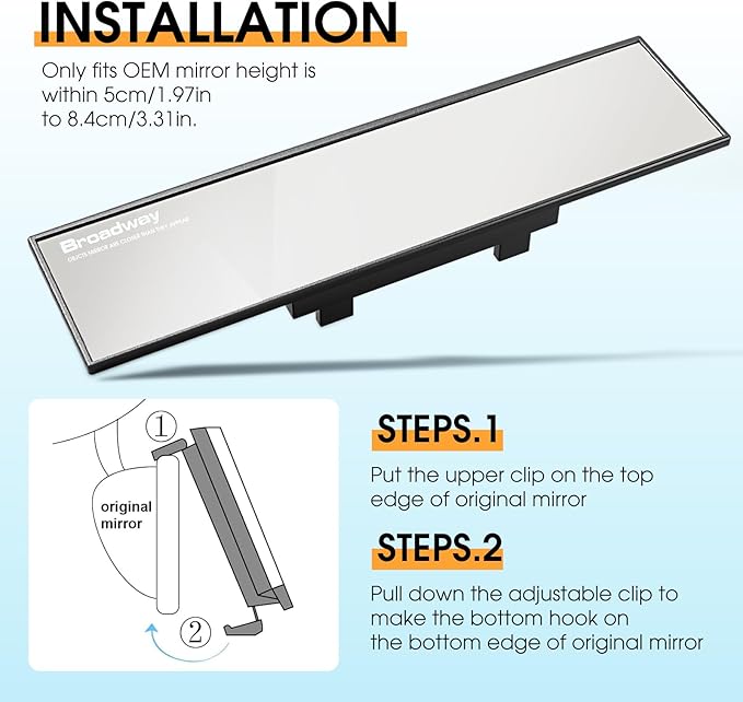 Broadway Panoramic Rear View Mirror Wide Angle Car Mirror Blind Spot Convex Rearview Mirror Essential Rear View Mirror Accessories for Cars SUV Trucks Vehicles (270mm-White)