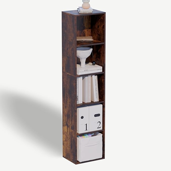 Book Shelf, 5 Cube Storage Organizer, Open Shelves Bookcase 9.3" x 11.8" x 52", Bookshelf for Living Room, Bedroom, Home Offi